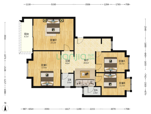 润丰苑 4室1厅2卫 110平方