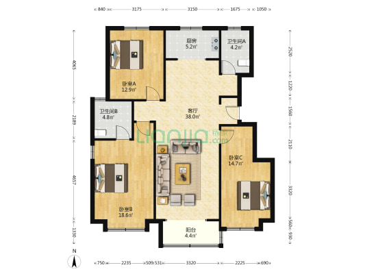 世茂国风源墅 3室1厅2卫 131平方