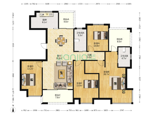 东方壹品 4室1厅2卫 168平方