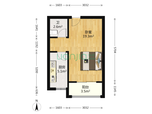 诺三 1室0厅1卫 44平方