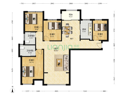 舜元臻园 4室1厅2卫 137平方