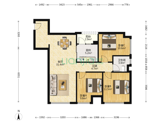 龙湖昱湖壹号燃界 3室1厅1卫 107平方