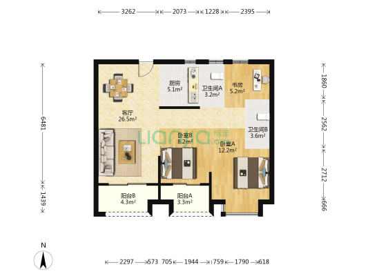 大爱书院小镇 3室1厅2卫 91平方