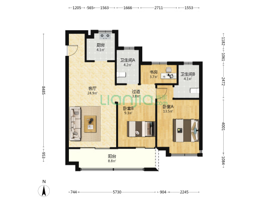 悦山府二期 3室1厅2卫 103平方