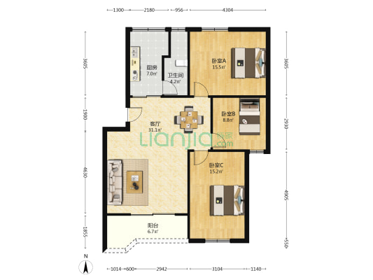 农业大院 3室1厅1卫 100平方