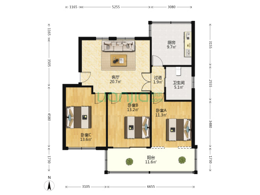 建南公寓北区 3室1厅1卫 95平方