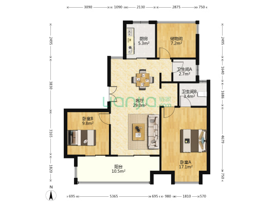 锦绣龙川府锦礼园 2室1厅2卫 117平方