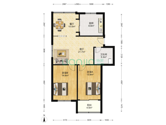 石雀山庄 2室2厅1卫 97平方