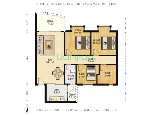 御豪花园二期 3室1厅1卫 96平方