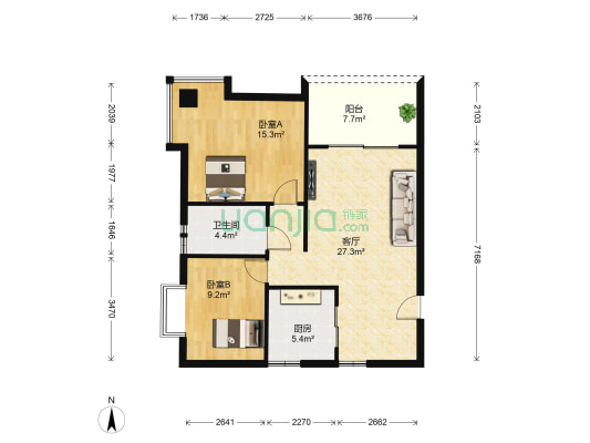 白金瀚宫二期 2室1厅1卫 82平方