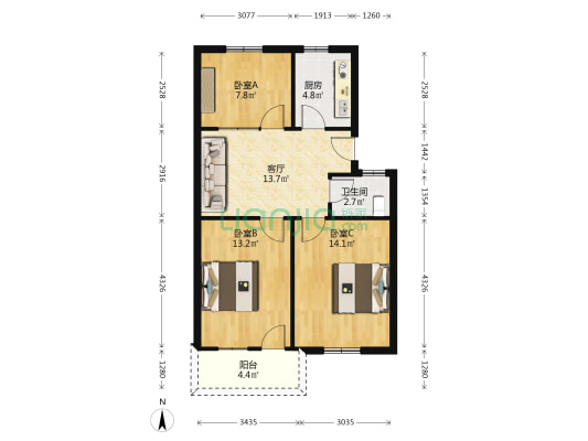 淠河路81号 3室1厅1卫 74平方