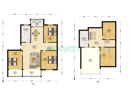 温馨花园 4室3厅2卫 118平方