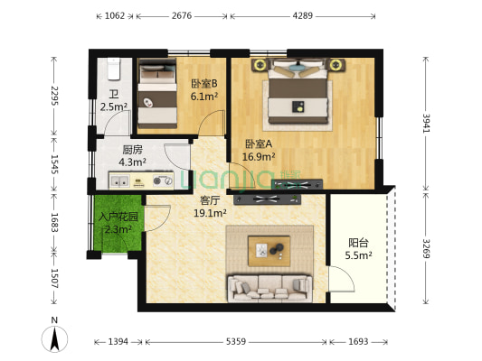 丰顺巷 2室1厅1卫 66平方