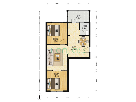 体校家属楼 2室1厅1卫 62平方