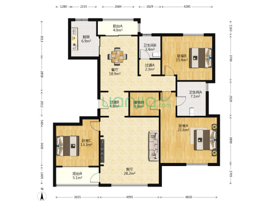 绿城玫瑰园二期 3室2厅2卫 165平方