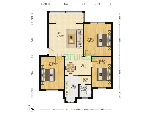 机车苑 3室2厅1卫 101平方