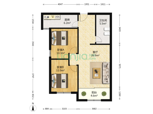 高家庄社区余庆园 2室1厅1卫 86平方