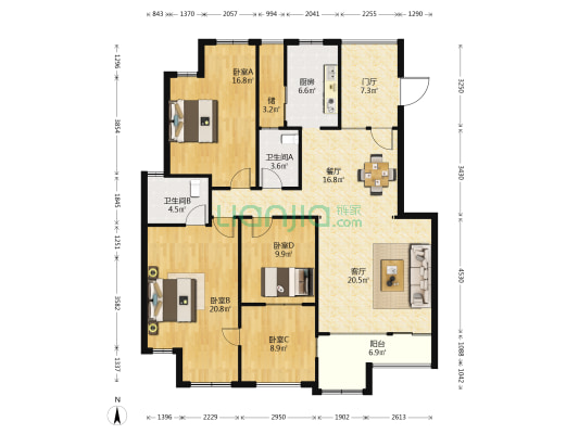 森林湖 4室2厅2卫 136平方