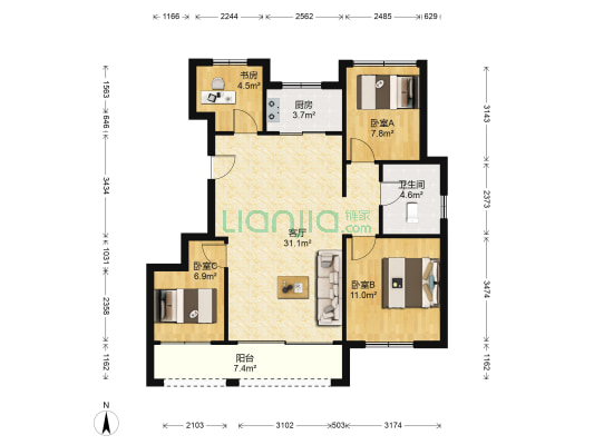 佳兆业玖珑山 4室1厅1卫 87平方