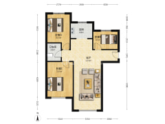 K2狮子城南区 3室2厅 南 北-涿州K2狮子城南区户型图