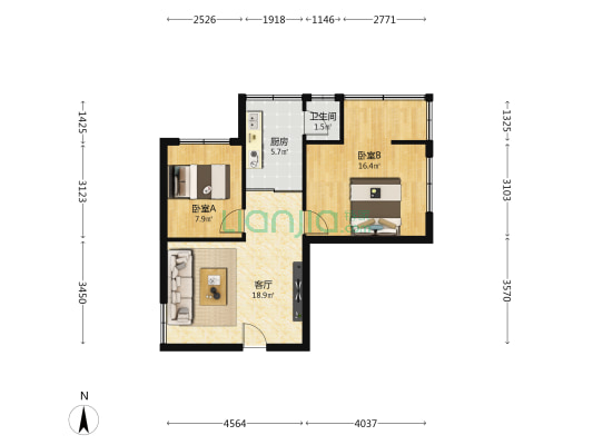 贵乌北路172号 2室1厅1卫 60平方