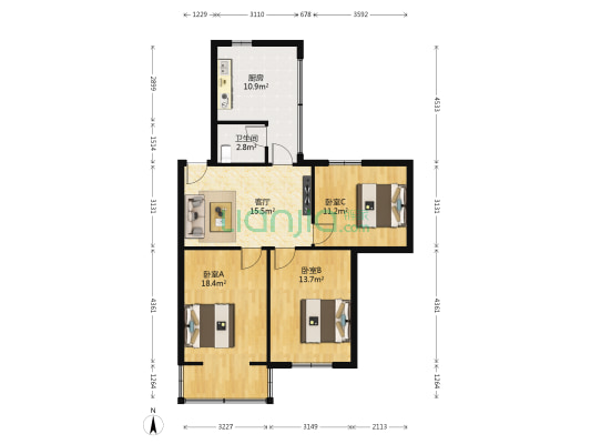 友谊公司家属院小区 3室1厅1卫 89平方