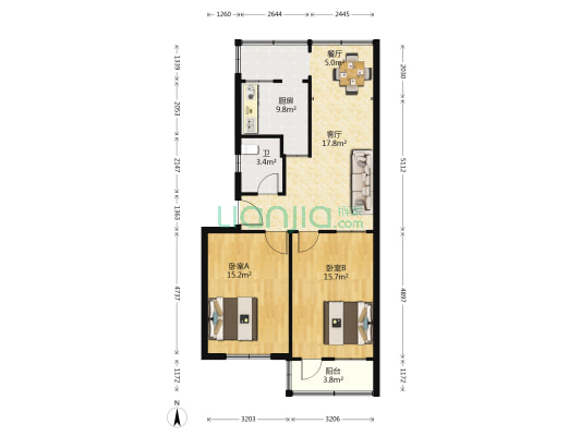 工商局宿舍 2室2厅1卫 82平方