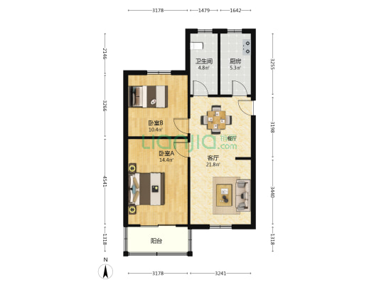 劳动路散盘 2室1厅1卫 78平方