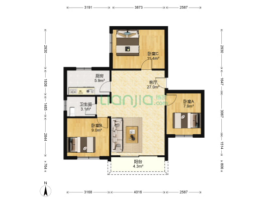 新裕综合楼 3室1厅1卫 83平方