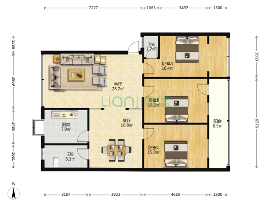 新天城小区 3室2厅2卫 145平方