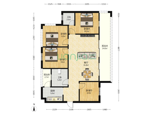 广大城耀莱华府 4室1厅2卫 112平方