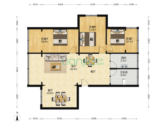 一通小区 3室2厅1卫 140平方