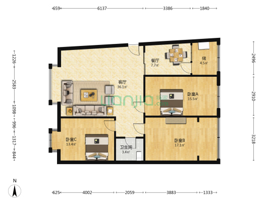 庆云二期 3室2厅1卫 115平方
