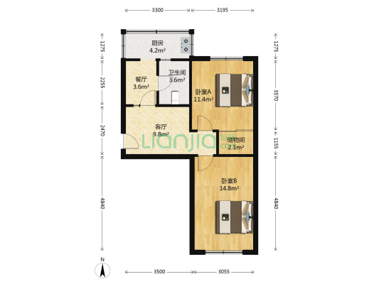 丁香花园 2室2厅1卫 67平方