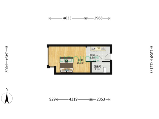新城吾悦广场 1室0厅1卫 39平方