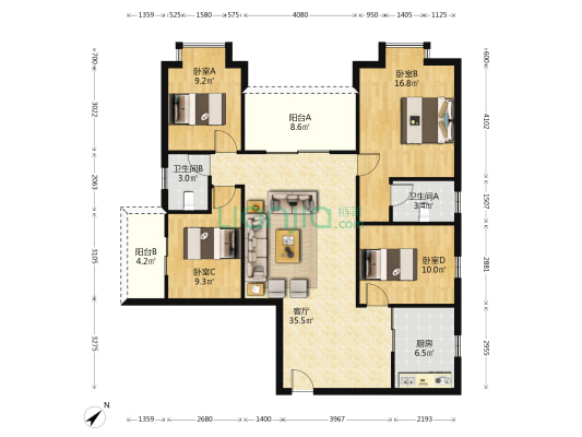 凤安楼 4室1厅2卫 133平方