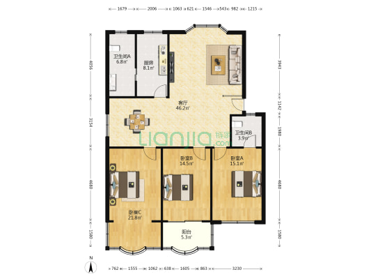 成龙100 3室1厅2卫 143平方