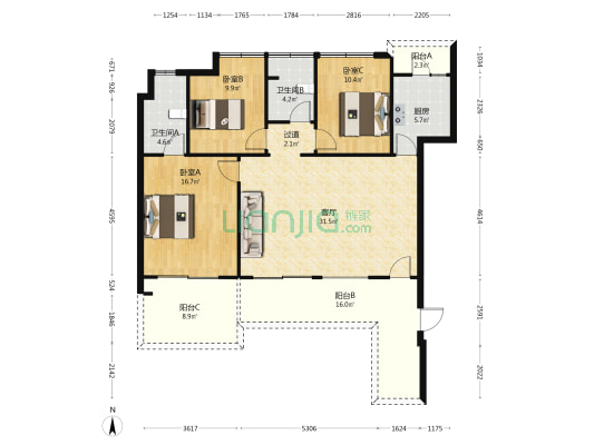 恒大银海湖一期 3室1厅2卫 122平方