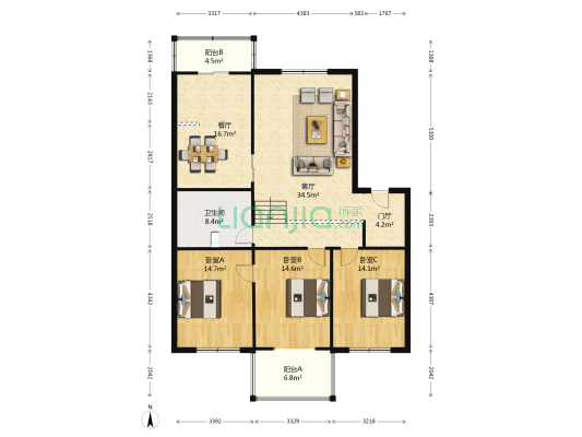 广城公寓 3室2厅1卫 138平方