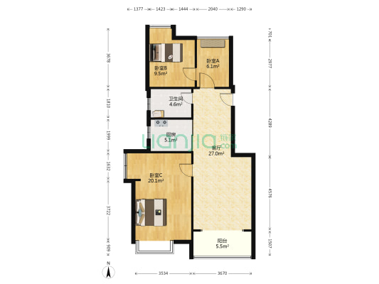 缇香一品 3室1厅1卫 90平方