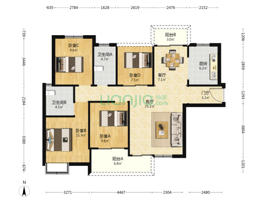 学府星城 4室2厅2卫 126平方