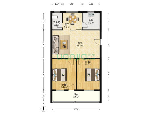 三泰书城 2室2厅1卫 83平方