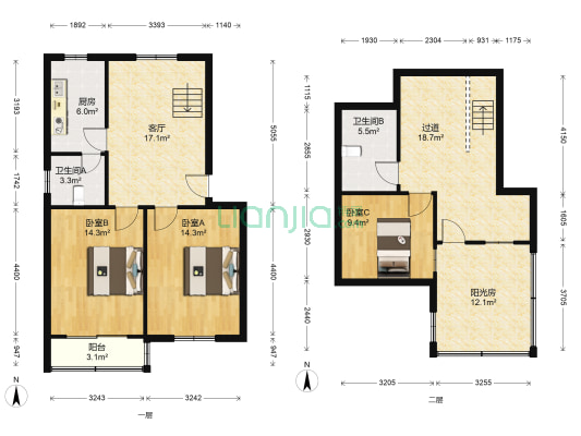 干将西路1301号 3室1厅2卫 73平方