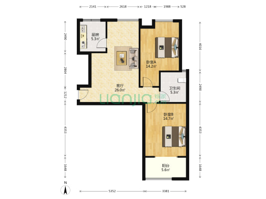 锦江大厦 2室1厅1卫 98平方