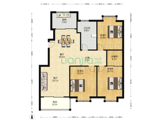 盛泰名都 3室2厅1卫 143平方
