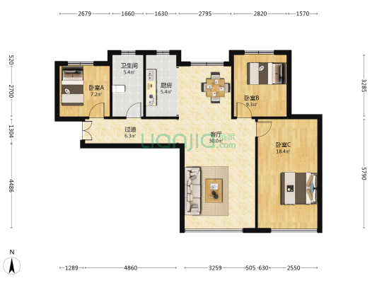 绿岛印象欣苑 3室1厅1卫 118平方