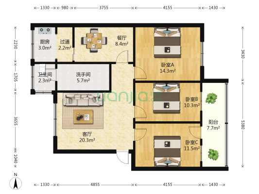 水厂家属院(建安区) 3室2厅2卫 101平方