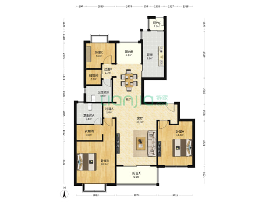 祥和尊邸 3室1厅2卫 160平方