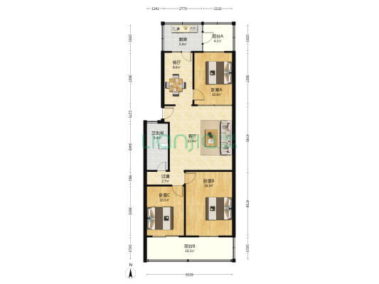 丛西街道香椿园社区红军院 3室2厅1卫 100平方