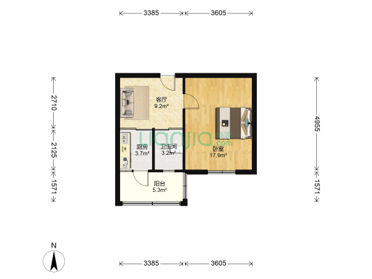卫星路 1室1厅1卫 47平方